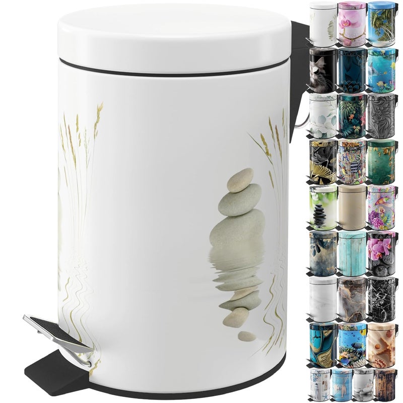 Sanilo Small Bathroom Trash Can with Lid [1.3 Gallon] - Lidded Tiny Trashcan for Garbage - Mini Metal Bin with Soft Closing Mechanism - Bath Room Accessoire Wastebin with Inner Bucket (Balance) - Image 1